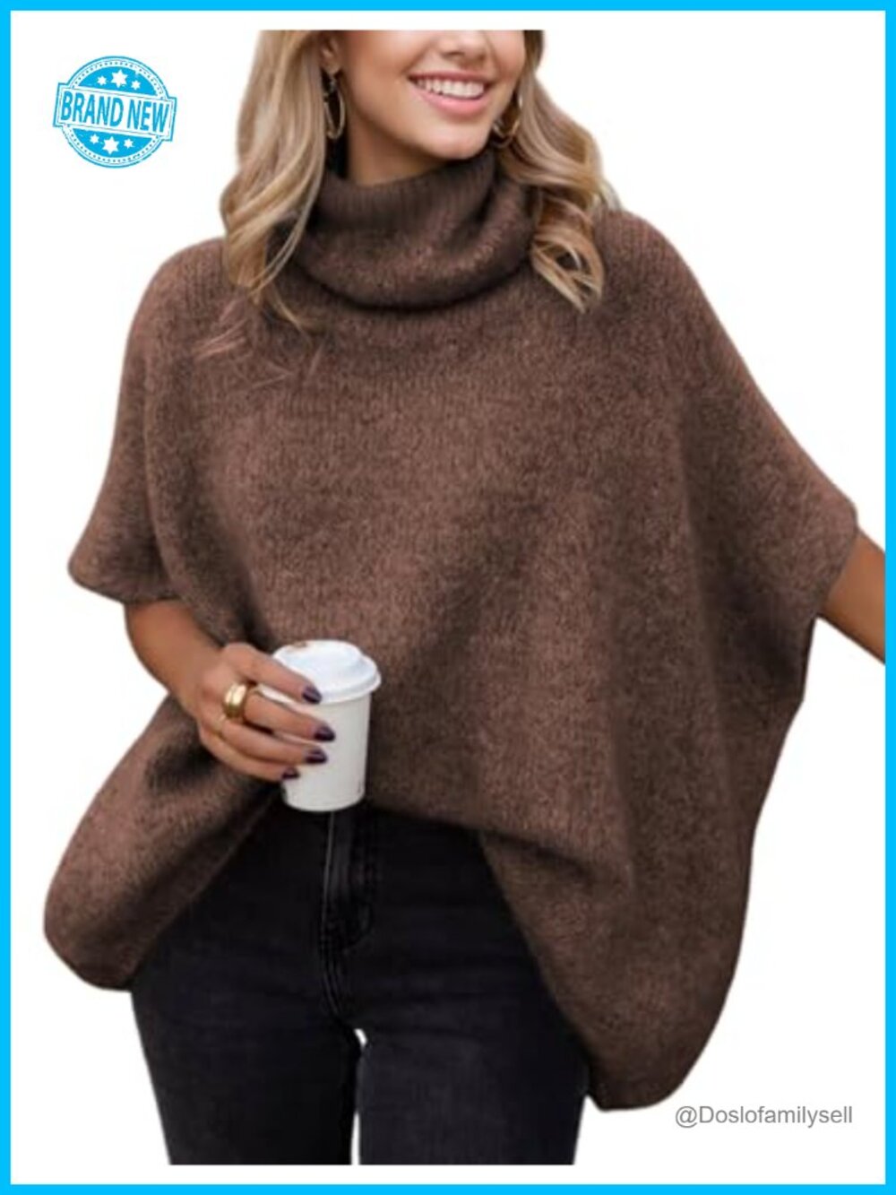 Oversized Turtleneck Batwing Sleeve Knit Pullover Sweater